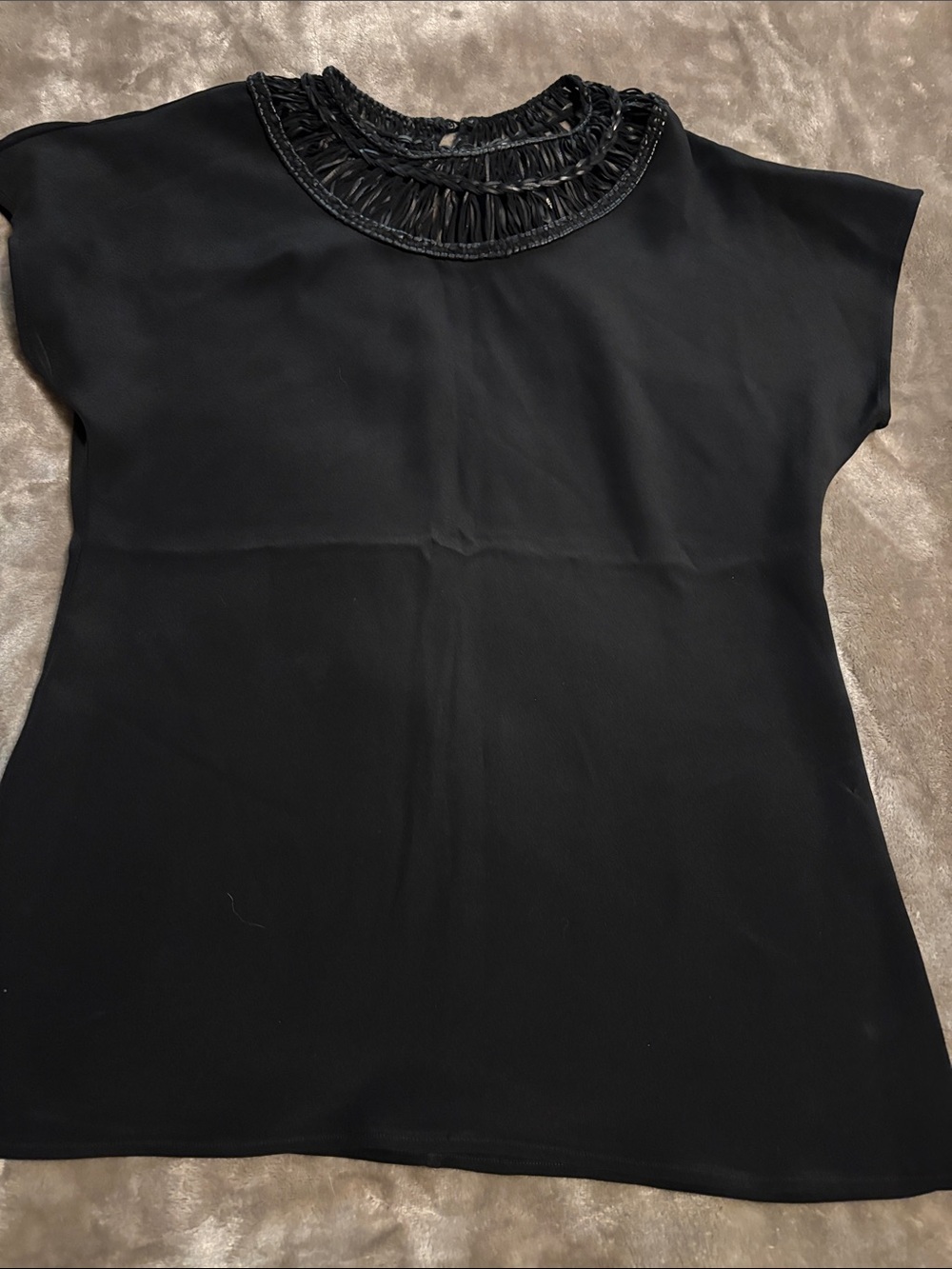 Ralph Lauren Black Label Lamb Leather Trim Blouse